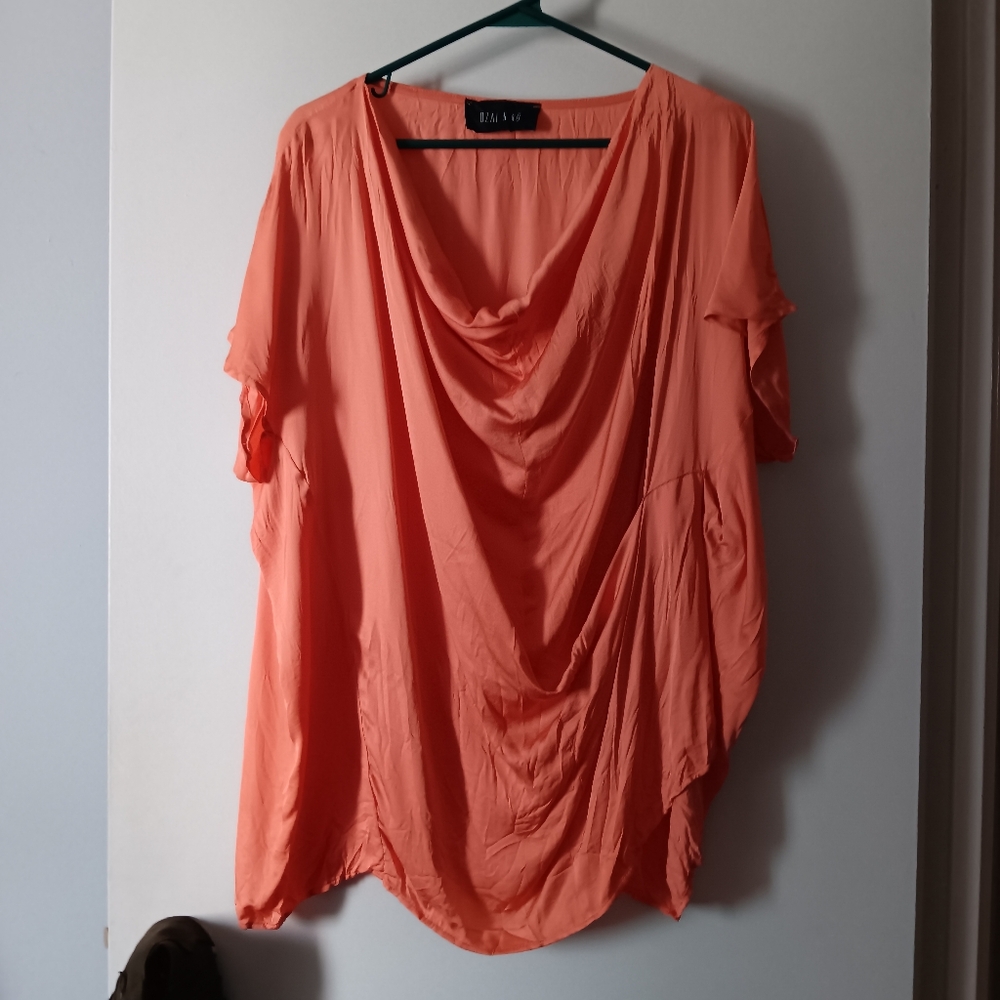 OZAI N KU Orange Drapey Lagenlook Blouse 1 L